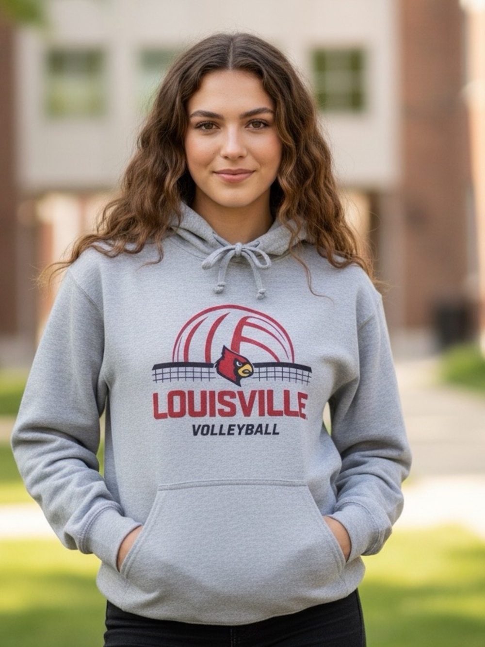 NEW Women’s M Louisville Volleyball Gray Drawstring Hoodie w/ Kangaroo Pocket